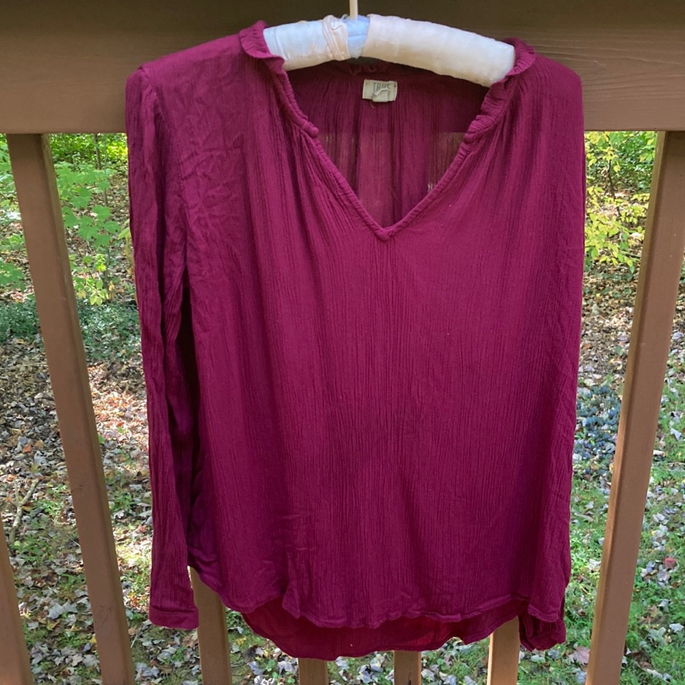 True Craft burgundy ruffle blouse